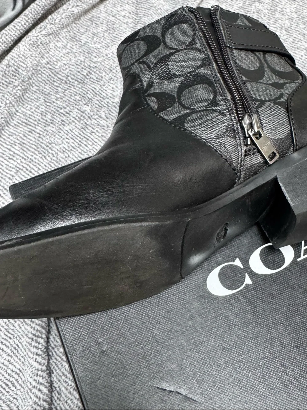 Coach Deni Signature Monogram zip closure Black Leather Booties